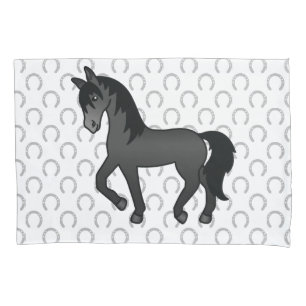 Black Trotting Horse Cute Cartoon Illustration Pillowcase