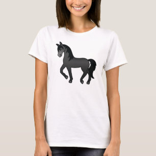 Black Trotting Horse Cute Cartoon Illustration T-Shirt