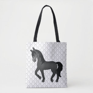 Black Trotting Horse Cute Cartoon Illustration Tote Bag