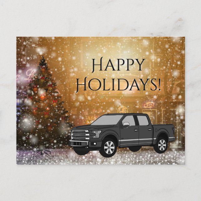 Black Truck Christmas Winter Snow Happy Holidays Holiday Postcard (Front)