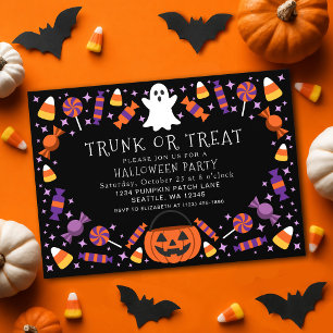 Black Trunk or Treat Candy Kids Halloween Party Invitation