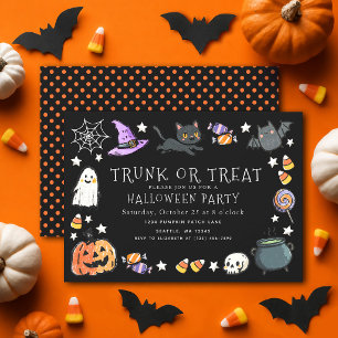 Black Trunk or Treat Kids Crayon Halloween Party Invitation