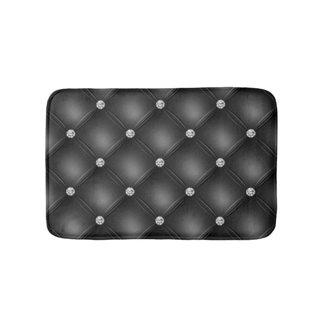 Black Tufted Small Square Decorative Pattern Bath Mat (Front)