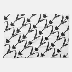 Black Tulip, Black and White, Flower, Floral Tea Towel
