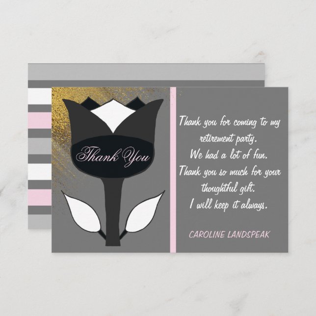 Black Tulip & Gold Glitter Retirement Thanks Card (Front/Back)