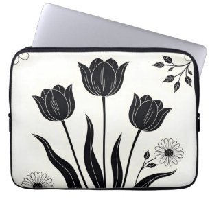 Black Tulip Silhouette Pattern Laptop Sleeve