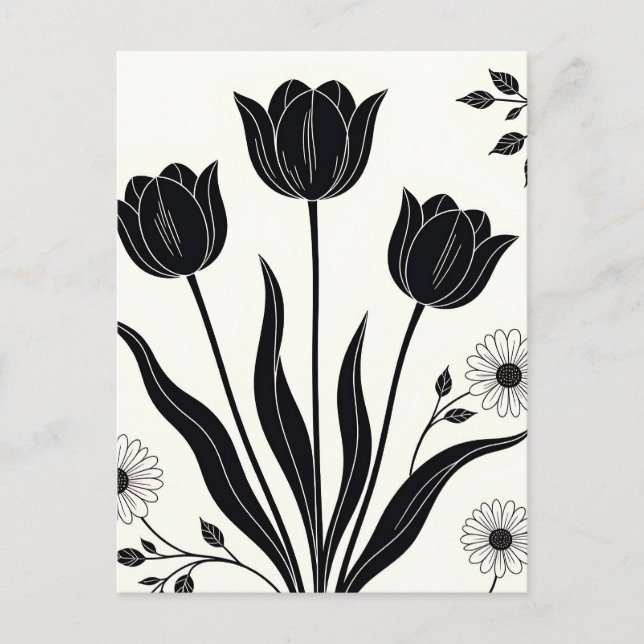 Black Tulip Silhouette Pattern Postcard (Front)