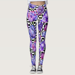 Black Tulip Watercolor Women's Leggings