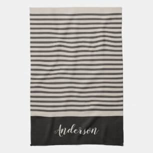 Black Turkish Stripes Monogram   Farmhouse Tea Towel