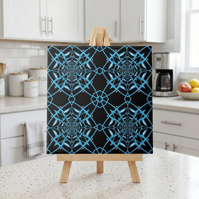 Black & Turquoise Abstract Modern Pattern Ceramic Tile (Creator Uploaded)