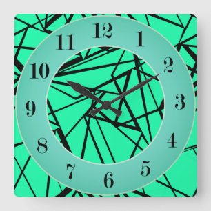 Black turquoise abstract square wall clock