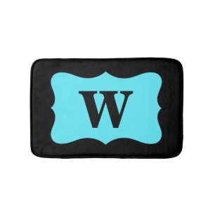 Black Turquoise Aqua Blue Monogram Initial Home Bath Mat