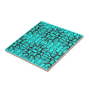 Black & Turquoise Art - Customisable - Add Colour Ceramic Tile