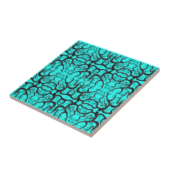 Black & Turquoise Art - Customisable - Add Colour Ceramic Tile (Side)