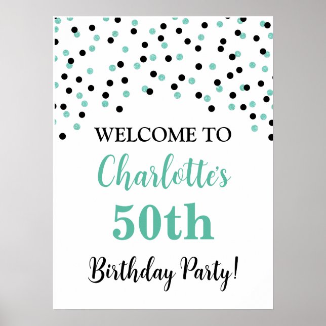 Black Turquoise Birthday Party Custom 18x24 Poster (Front)