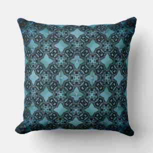 Black & Turquoise Blue Diamond Chains Pattern Cushion