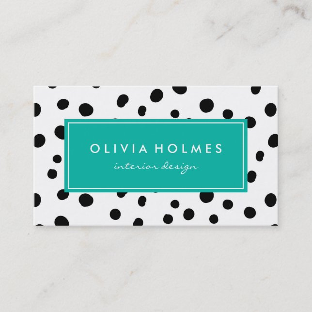 Black & Turquoise Dot Spot Pattern Business Card (Front)
