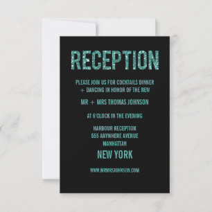 Black Turquoise Glitter Reception Enclosure Cards