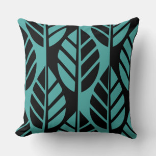 Black & Turquoise Leaves Pattern Throw Pillow