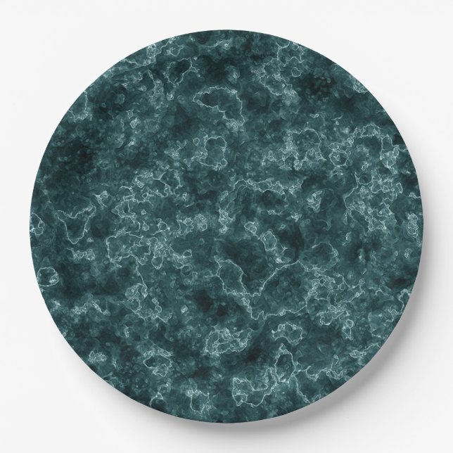 Black turquoise marble paper plate (Front)