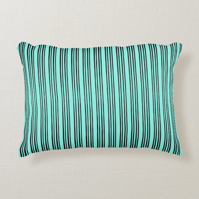 Black/Turquoise Stylish Stripe Pattern Decorative Cushion (Front)