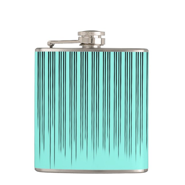 Black/Turquoise Stylish Stripe Pattern Hip Flask (Front)