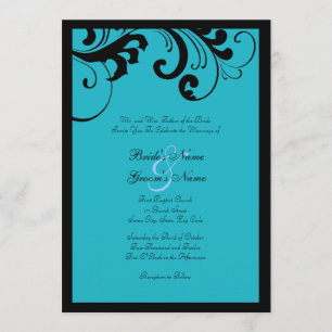 Black & Turquoise Swirls Frame Wedding Invitation