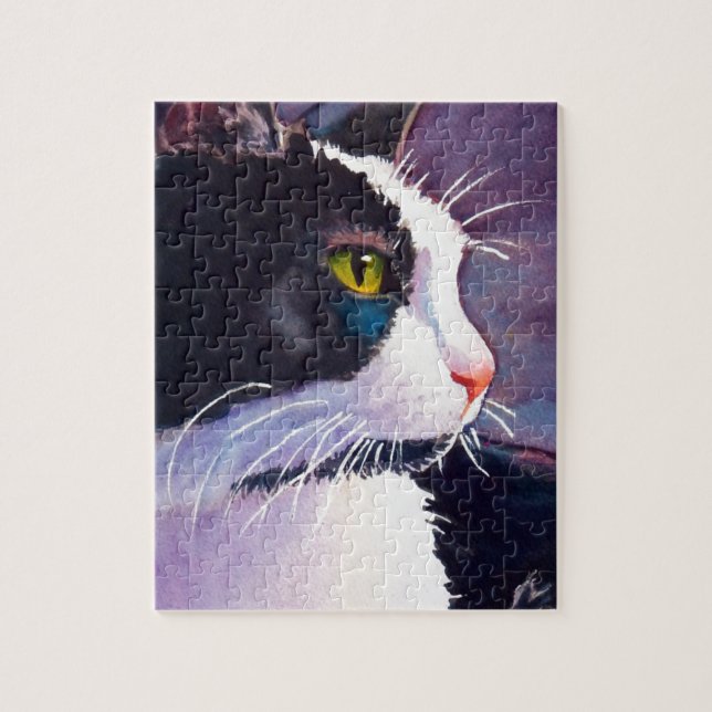Black Tuxedo Cat in Stormy Mood Jigsaw Puzzle (Vertical)