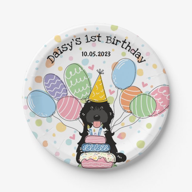 Black Tuxedo Cockapoo Cavapoo Dog Birthday  Paper Plate (Front)