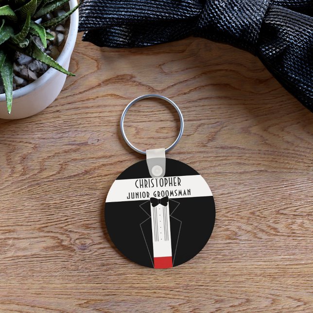 Black Tuxedo Junior Groomsman Wedding Keychain (Add your Junior Groomsman name to this cute black tuxedo keychain)