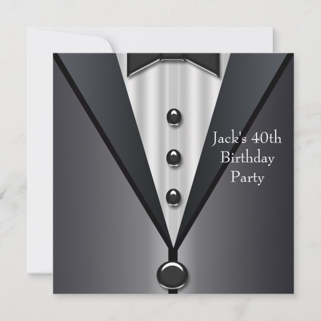 Black Tuxedo Mans 40th Birthday Party Invitation (Front)