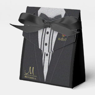 Black Tuxedo Monogram w/ Red Rose Favour Box