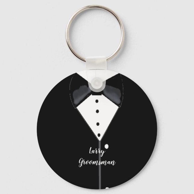 Black Tuxedo Personalized Groomsman Key Ring (Front)