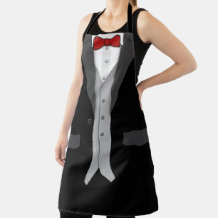 Black Tuxedo Red Bow Tie and Vest Apron