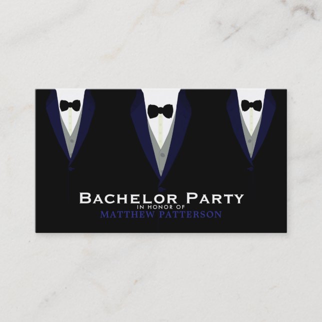 Black Tuxedo, Sleek & Modern Bachelor Party Invite (Front)