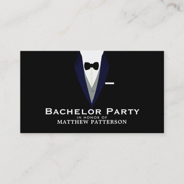 Black Tuxedo, Sleek & Modern Bachelor Party Invite (Front)