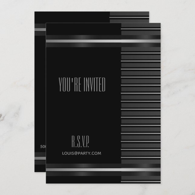 Black Tuxedo Stripe NYE Formal Elegant Invitation (Front/Back)