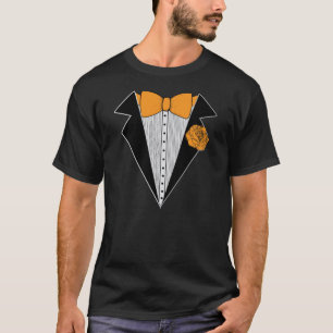 Black Tuxedo style with Orange Bowtie & Rose T-Shirt
