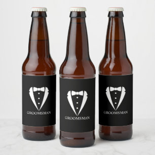 Black Tuxedo Suit and Bow Tie Groomsman Beer Bottle Label