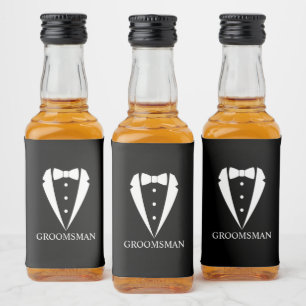 Black Tuxedo Suit and Bow Tie Groomsman Liquor Bottle Label