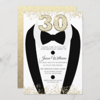 Black Tuxedo Suit Gold Mens 30th Birthday Party