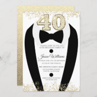 Black Tuxedo Suit Gold Mens 40th Birthday Party
