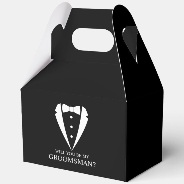 Black Tuxedo Suit Groomsman Proposal Favour Box (Front)