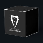 Black Tuxedo Suit Groomsman Proposal Favour Box<br><div class="desc">Make Your Wedding Unforgettable – Add a personal touch with a groomsman proposal favour boxes
featuring a tuxedo suit and bow tie illustration,  with proposal message in a classic serif font.</div>