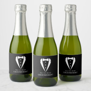 Black Tuxedo Suit Groomsman Proposal Sparkling Wine Label