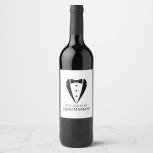 Black Tuxedo Suit Groomsman Proposal Wine Label