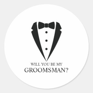 Black Tuxedo Suit Personalised Groomsman Proposal Classic Round Sticker