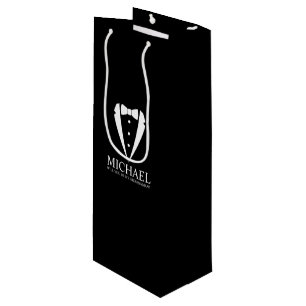 Black Tuxedo Suit Personalised Groomsman Proposal Wine Gift Bag