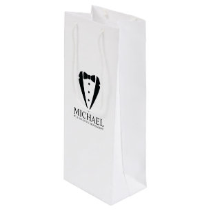 Black Tuxedo Suit Personalised Groomsman Proposal Wine Gift Bag
