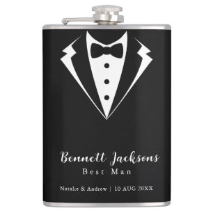 Black Tuxedo Tie Best Man Wedding Hip Flask